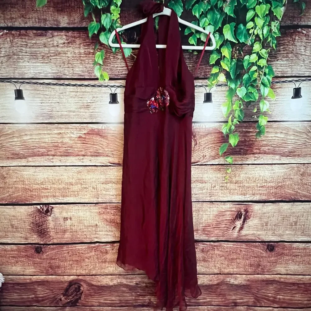 bcbg red dress long bcbg red dress Lace & Jersey Gown Cabernet / 16
